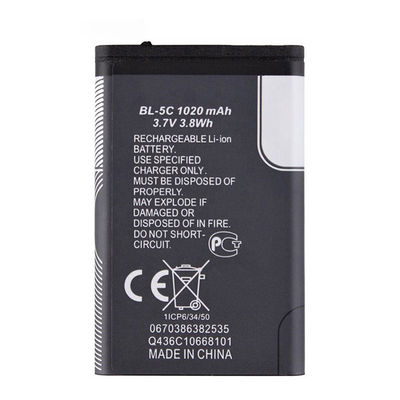BL-5C Liion Mobile Phone Rechargeable Batteries for Nokia 6600 6230 3650 E50 N70 1100 6268 E70 3.7V 1020mAh