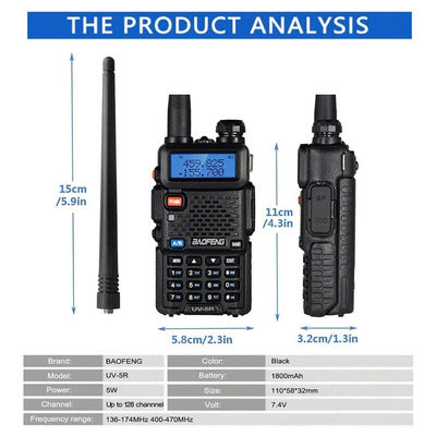 128 Channel Baofeng UV-5R Walkie-Talkie Water Resistant 5-10KM Range VHF UHF Frequency